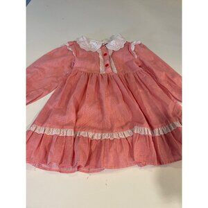 Vintage Bryan Toddler Girls Pink Striped Dress With White Eyelet Collar & Trim L